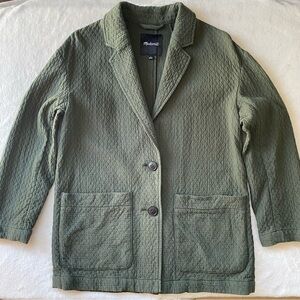 Madewell Diamond Jacquard Shaw Blazer - Olive Green Small Quilted 100% Cotton
